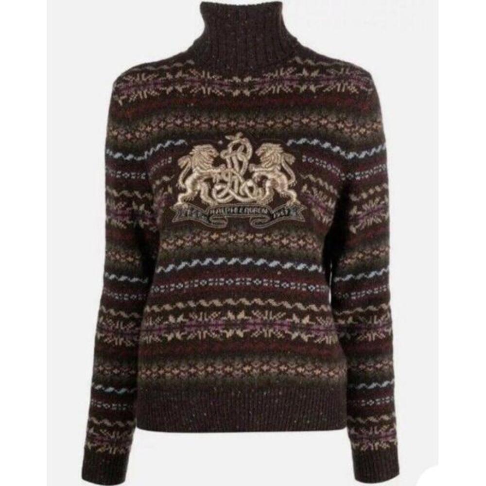 EUC $2490 Polo Ralph Lauren Purple Label Fair-isle Knit Embroidered Sweater XL
